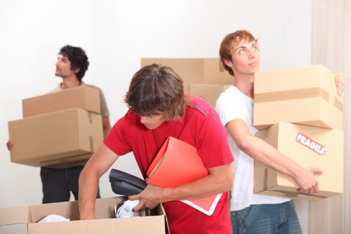 Professional movers loading items into a removals van